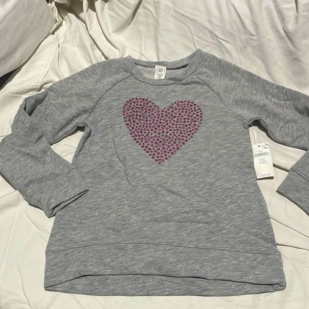 Gap 5 grey high low hemline long sleeve French terry heart on chest metallic nwt